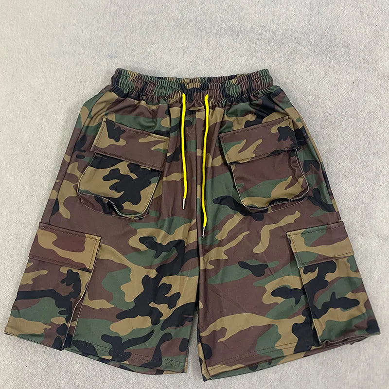 Retro Harajuku Overalls Men's Women's Stereo Cut Pockets Oversized Overalls Camouflage Shorts Summer Street Casual Trend Shorts