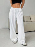 2026 Women's Casual Four Seasons - Comfortable Loose Solid Color Drawstring Elastic Belt Wide Leg Running Pants