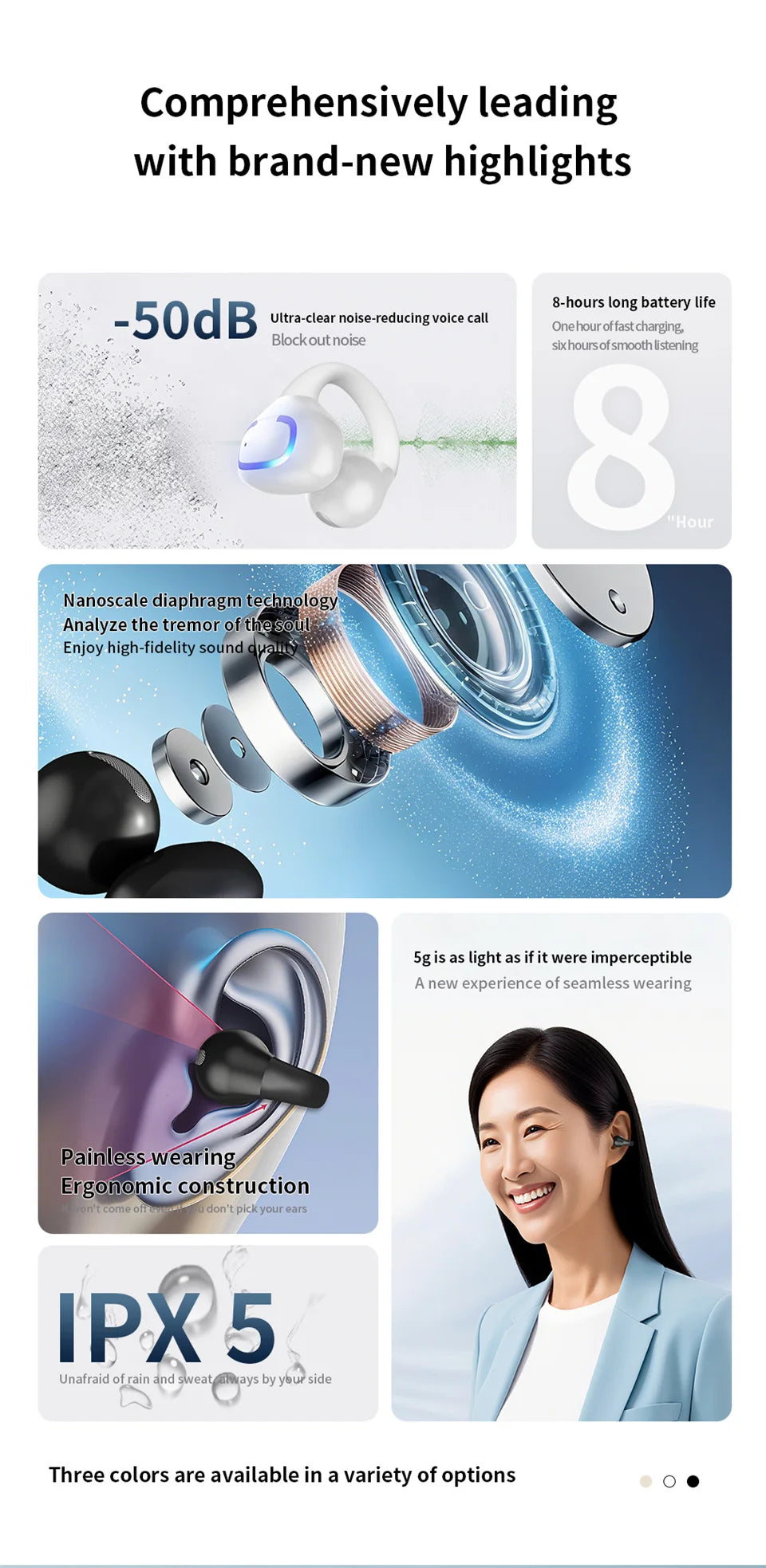 Earphone Clip Wireless Bluetooth Headphone Air Conduction Headset High Quality TWS Auriculares Sport Noise Canceling With Mic