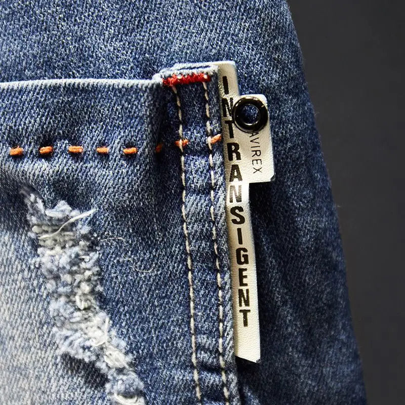 Elastic Fashion Jeans Men Ripped Vintage Slim Denim Pants Hip Hop Distressed Frayed Fashion Men's Clothing Pants