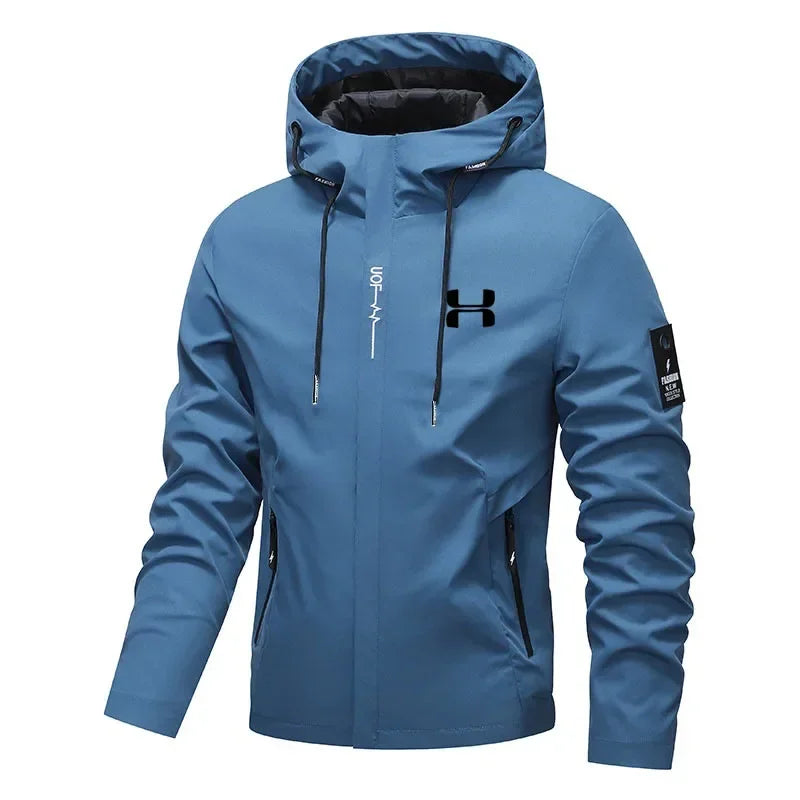 Men's Casual Hooded Jacket Spring Autumn Streetwear Zip up Loose Windbreaker for Outdoor Hiking Jogging Activewear