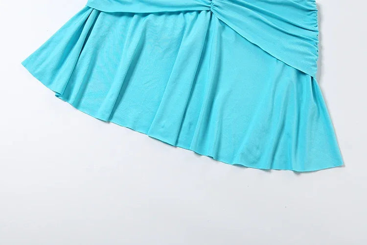 Joskaa Buckle Patchwork Blue Dress Woman Sexy  V-Neck Sleeveless Hollow Design Bodycon Mini Dresses Beachwear Party Clubwear
