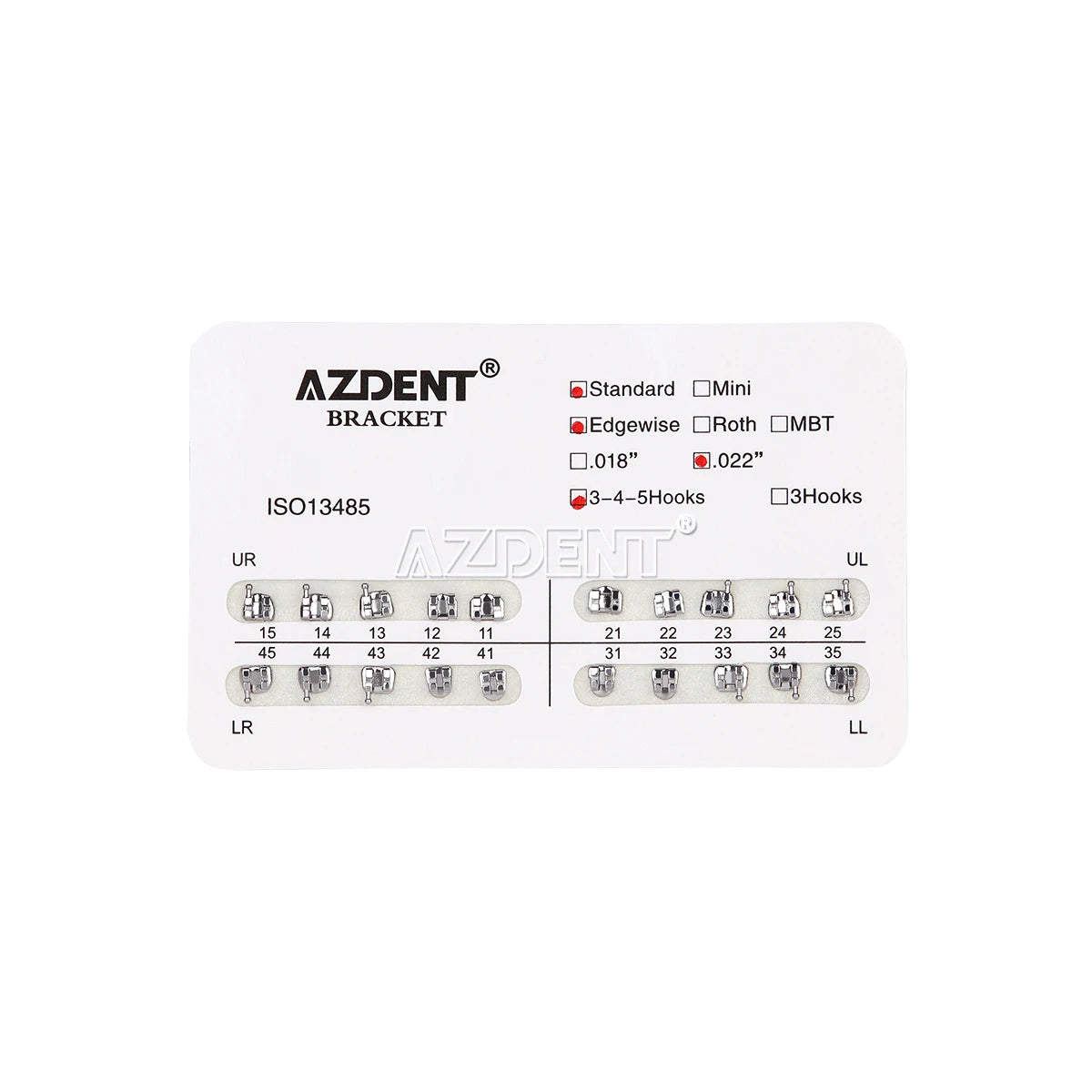 1pack AZDENT Dental Orthodontic Brackets  Mini / Standard Roth / MBT / Edgewise 022/018 Slot Hook 3/345