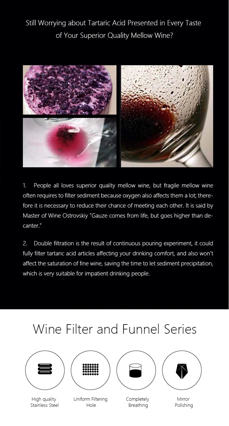 Stainless Steel Wine Aerator Shower Funnel with Sediment Strainer