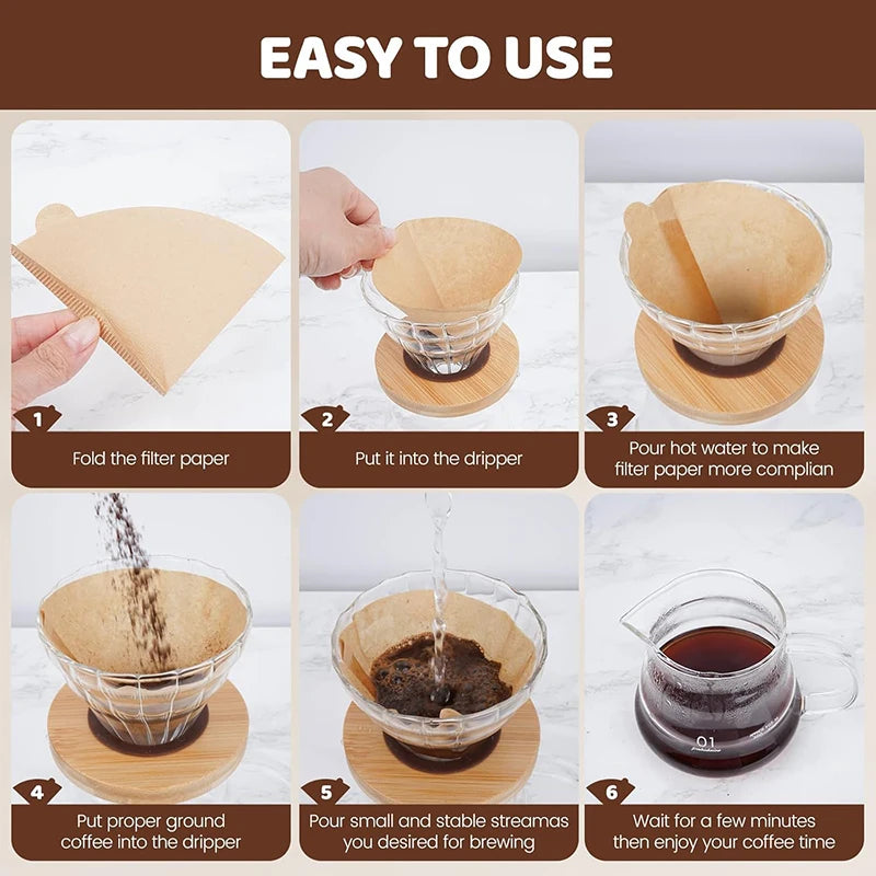 100Pcs Coffee Filter Papers(1-4 Cups) Disposable Filter Papers Unbleached Cone Filter Papers for Pour Over and Drip Coffee Maker