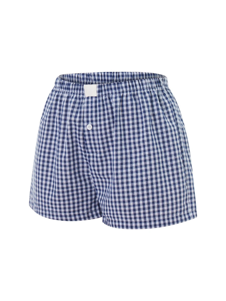 hirigin Women Y2k Gingham Boxer Shorts Stripes Button Elastic Waist Boxers Cute Mini Bloomers Plaid Loose Fit Boy Shorts