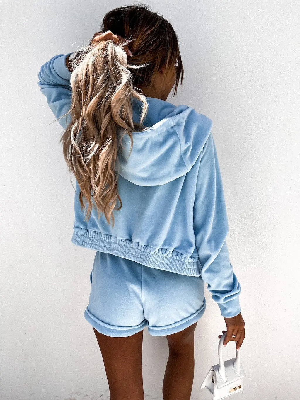 Velvet Sports Style Pant Sets Women Solid Color Hooded Cardigan Shorts Two Piece Set Fashion Casual Female Clothing Streetwear
