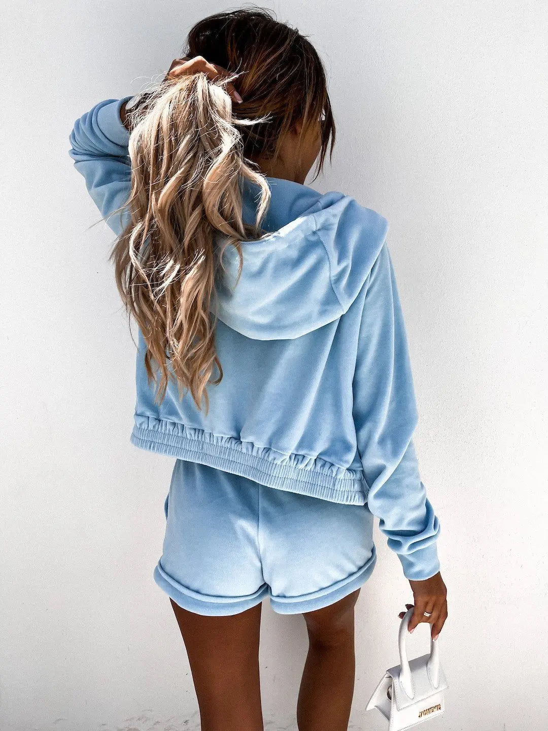Velvet Sports Style Pant Sets Women Solid Color Hooded Cardigan Shorts Two Piece Set Fashion Casual Female Clothing Streetwear