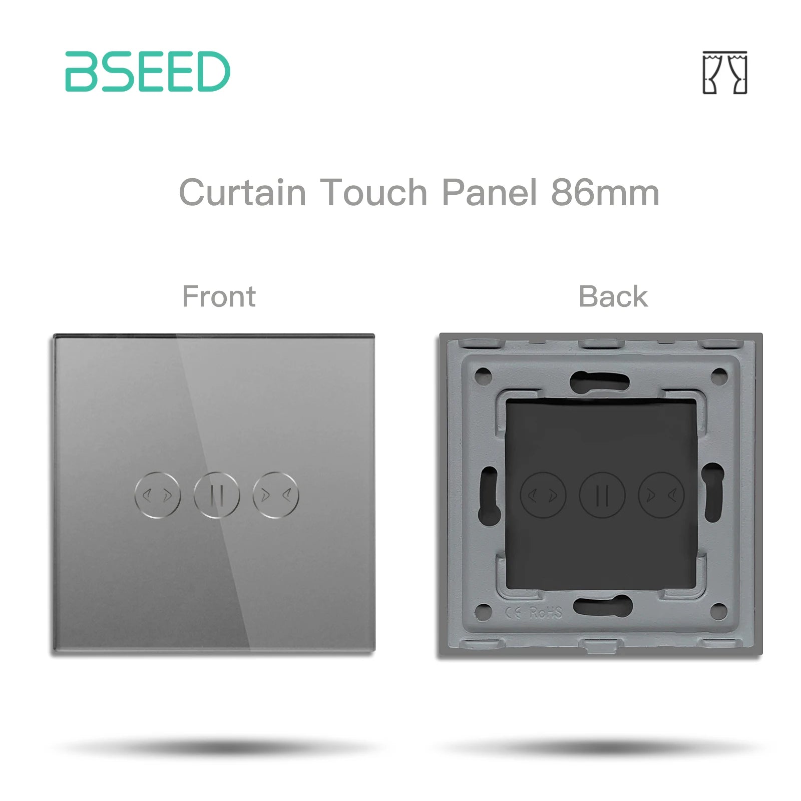 BSEED EU Standard Crystal Glass Panel 86mm For Touch Switches 1/2/3Gang With Metal Frame Wall Light Switch Function Part Only