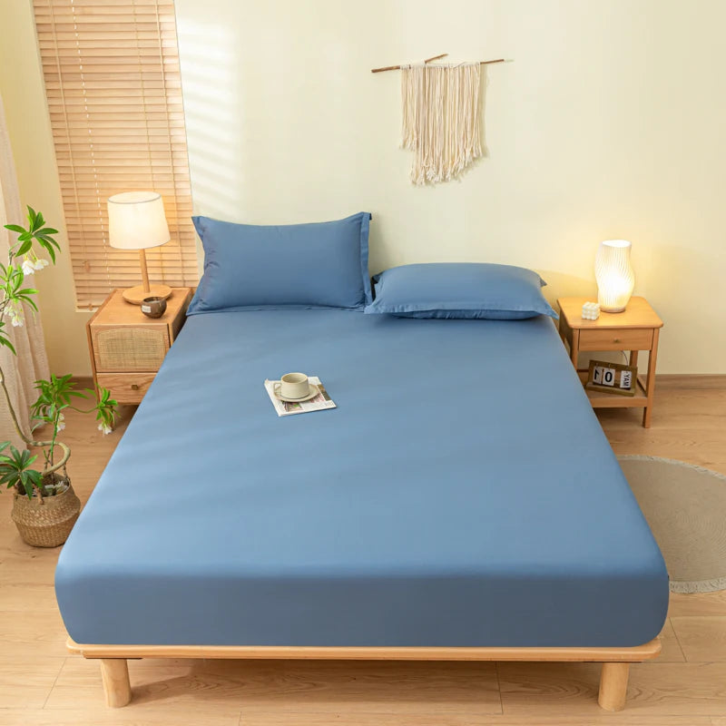 Fitted Bed Sheet with Elastic Band Solid Color Soft Mattress Cover for Single Double King Queen Bed 90/120/140/150/160/180x200cm