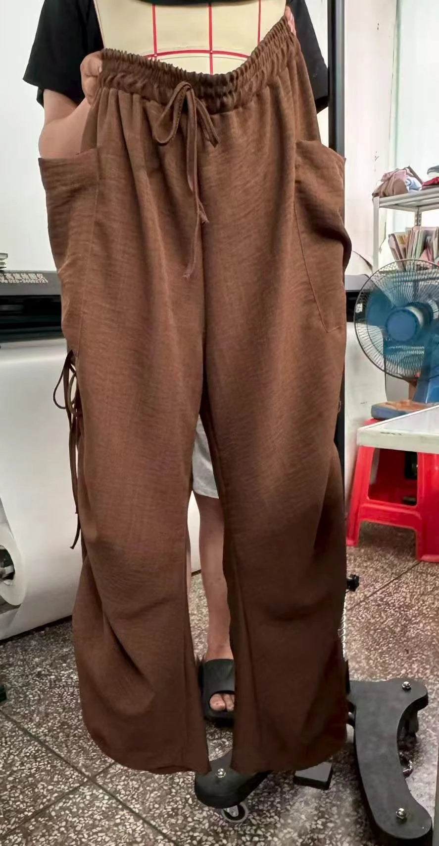 Loose Wide Leg Pants Drawstring Elastic Waist Pure Color Casual Trousers Women's High Waist Straight Cut Summer Fashion