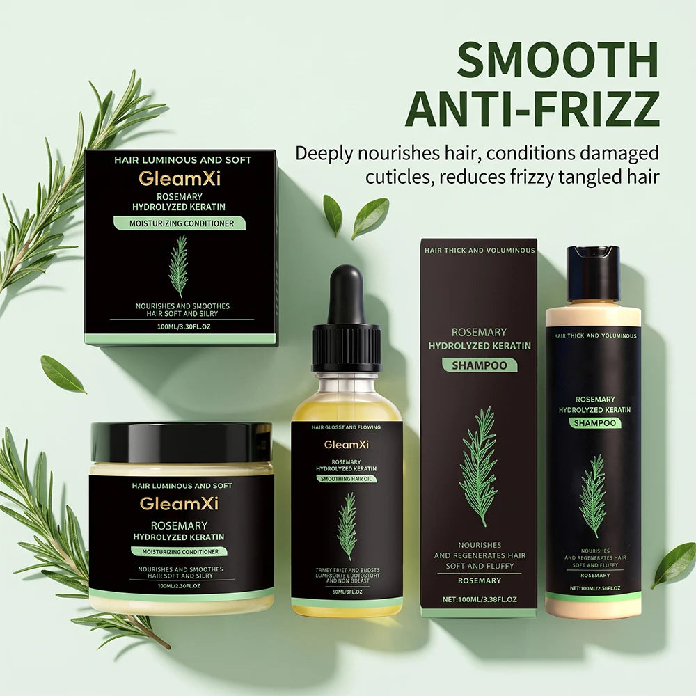 3pcs Rosemary Hair Care Set Shampoo Conditioner Oil Nourishing Smoothing Hydrating Silky Shine Daily Use