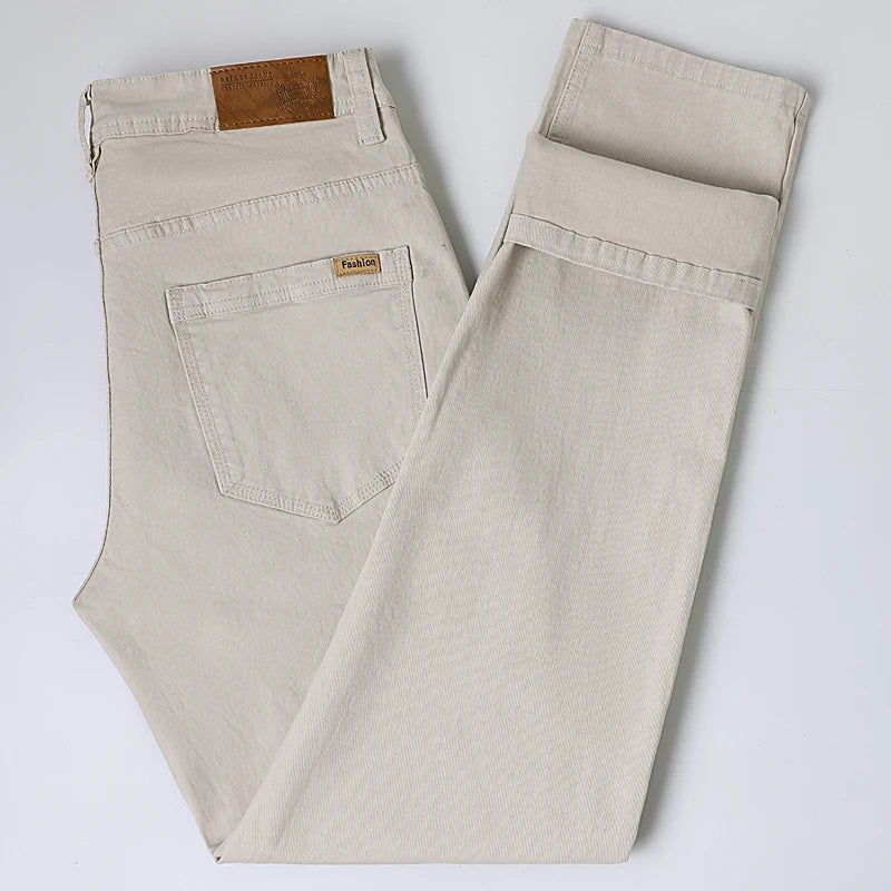 Classic Straight Men's Jeans Spring New Fashion Business Work Casual Trousers Comfort Elastic Solid Color Denim Pants