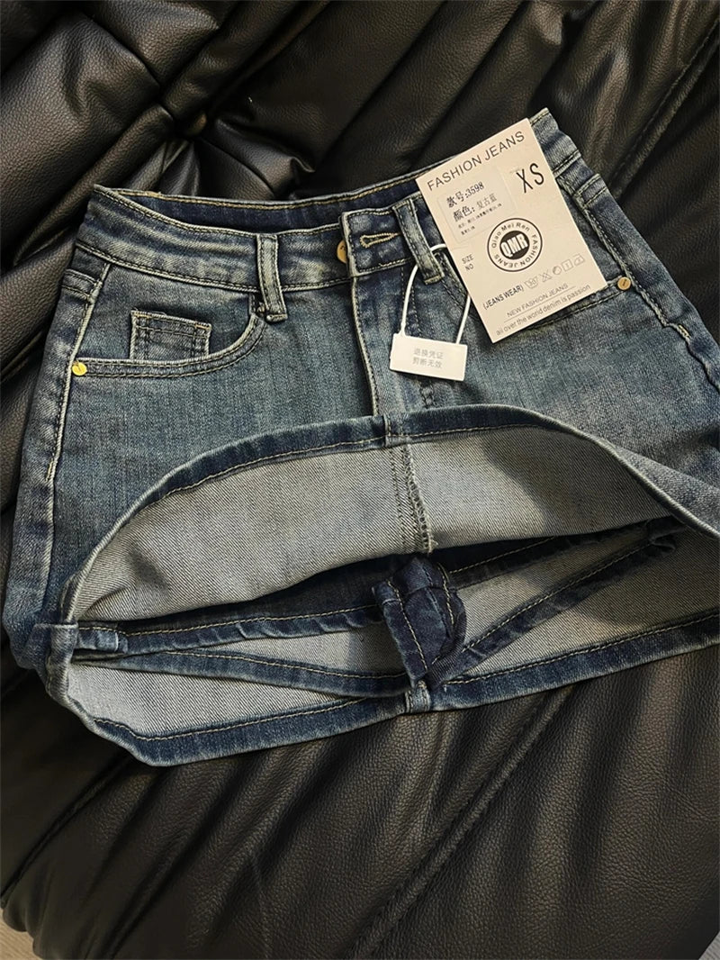 Women's Blue A-line Denim Skirt Y2k Jean Shorts Skirts Harajuku 90s Vintage Mini Cowboy Skirt 2000s Fashion Clothes Summer 2024