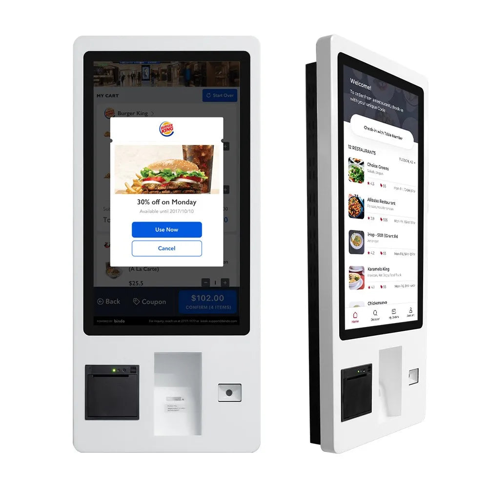 21.5 Inch Wall Mounted Touch Screen Self-Service Checkout Kiosk Payment Terminal For Grocery Stores Optional Barcode Reader SDK
