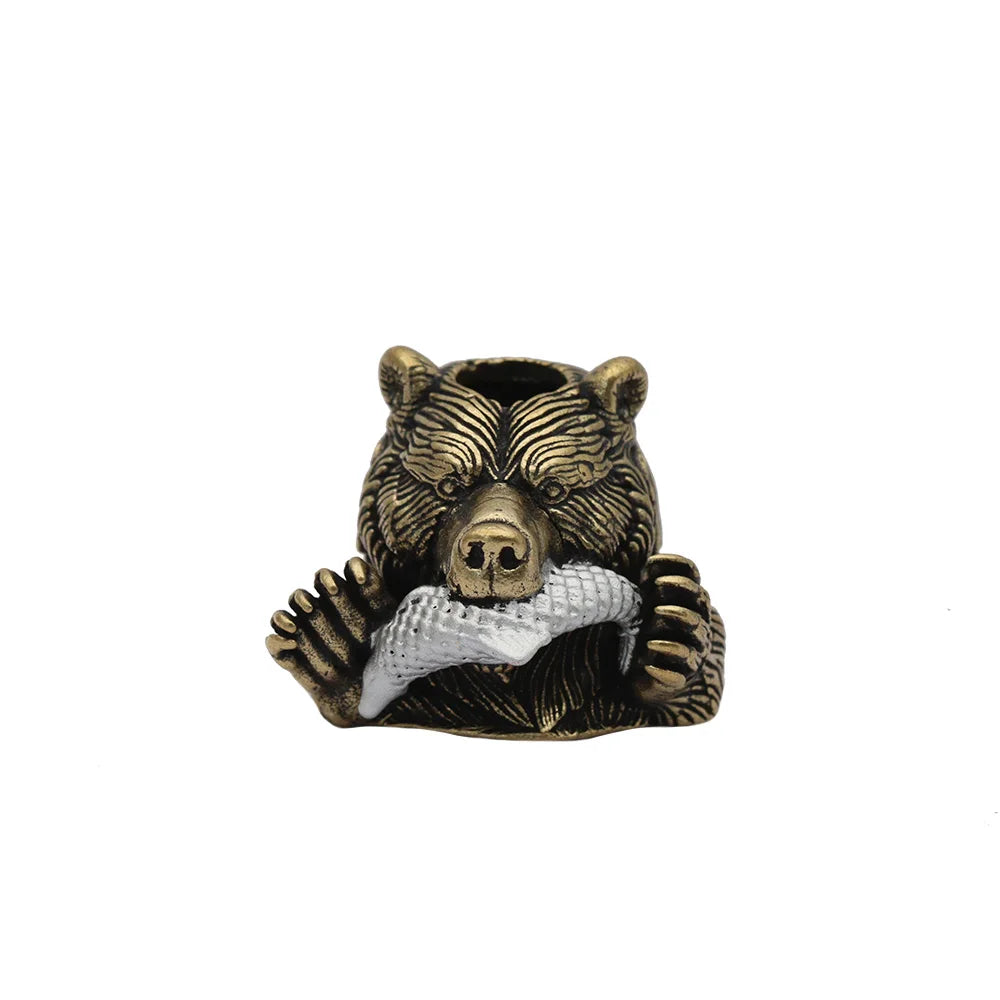 Bear With Salmon Brass Knife Beads EDC DIY Paracord Woven Bracelets Lanyard Pendants Accessories Outdoor Tools Hangings Charms