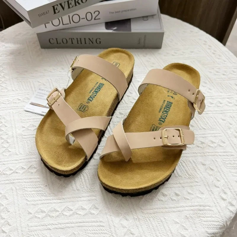 Summer Ins Hot Slippers New Women Cork Clogs Slippers Footbed Beach Sandals Outdoor Suede Clogs Sandals with Adjustable Buckle
