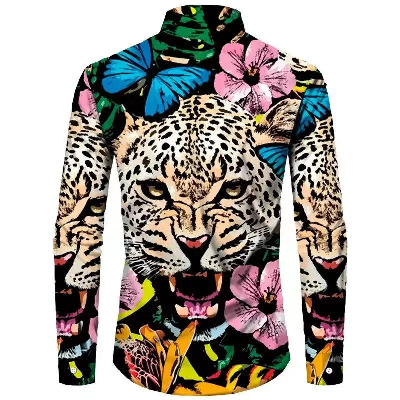 Spring and Autumn Men's Casual Outdoor Luxury Suit Lapel Shirt Long Sleeve Soft Comfortable Material Floral Rose Red HD Pattern
