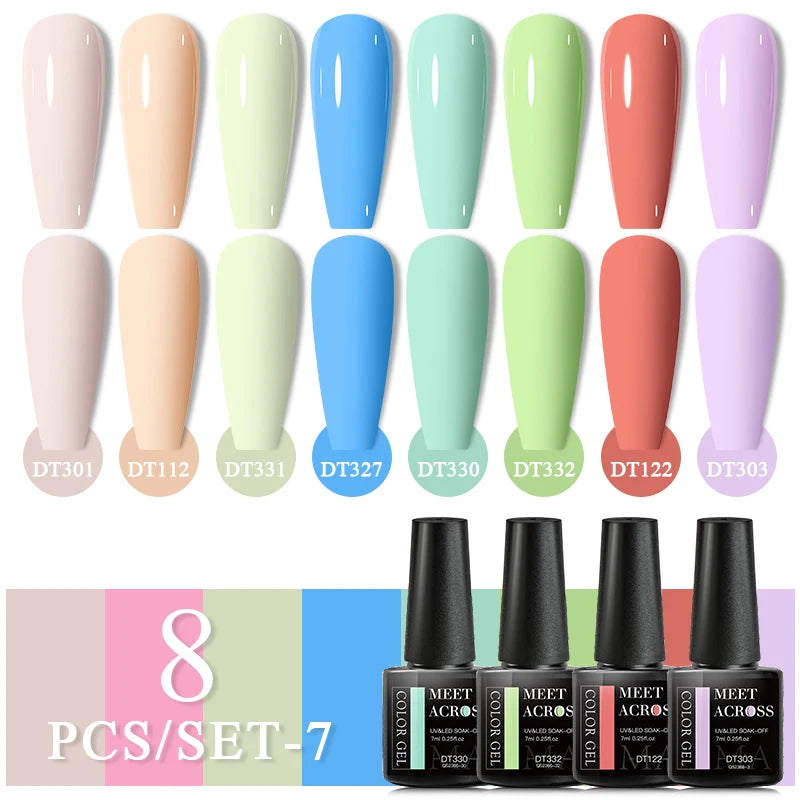 MEET ACROSS 6/8Pcs Set Glitter Gel Nail Polish Autumn Winter Nail Art Varnishes Semi Permanent Soak Off UV Gel Kit Nails Lacquer