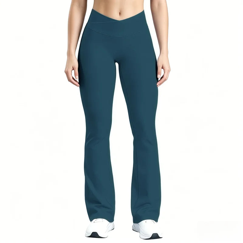 Crossover Waist Flare Leggings Women Seamless Bell Bottom Yoga Pants Butt Lifting Tummy Control Gym Fitness Flared Leggings