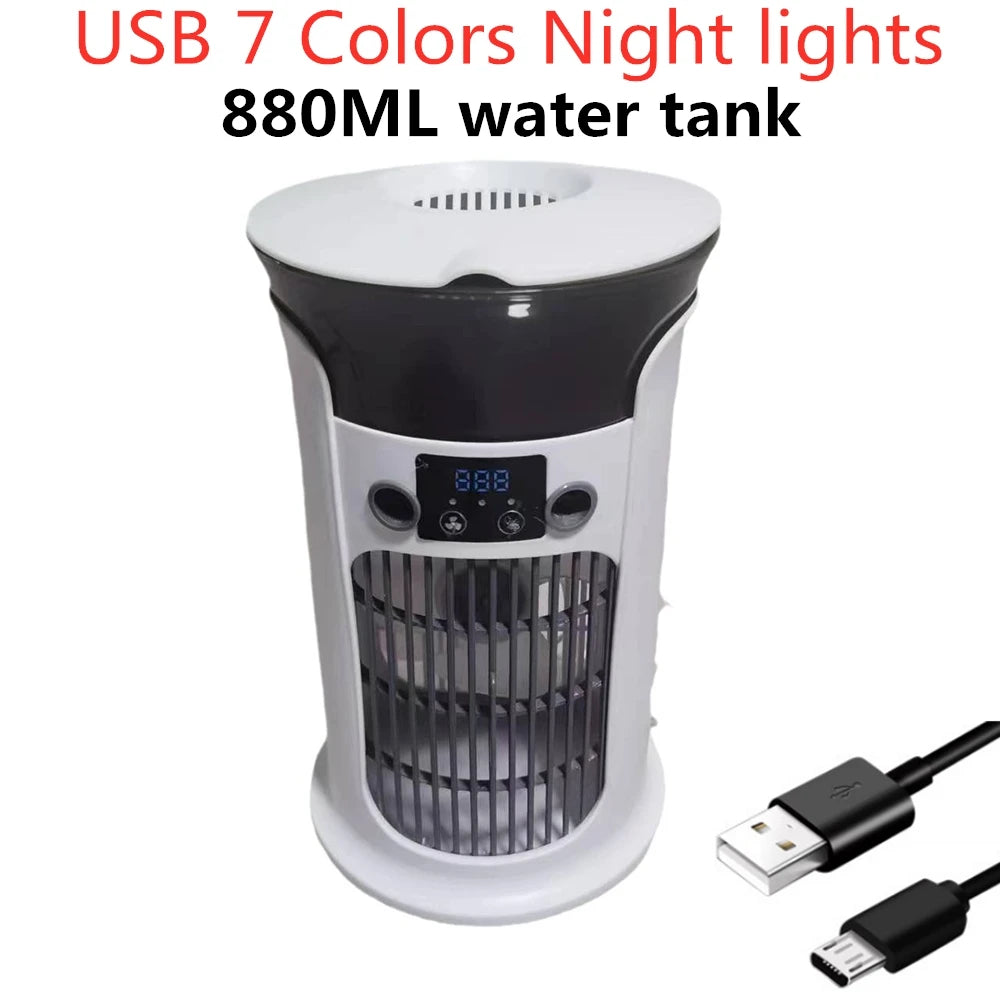 Desktop Mini Air Conditioner Portable USB Air Cooler Fan For Home Room Camping Humidifier Cooling Fans 7 Color Night Lamp 선풍기