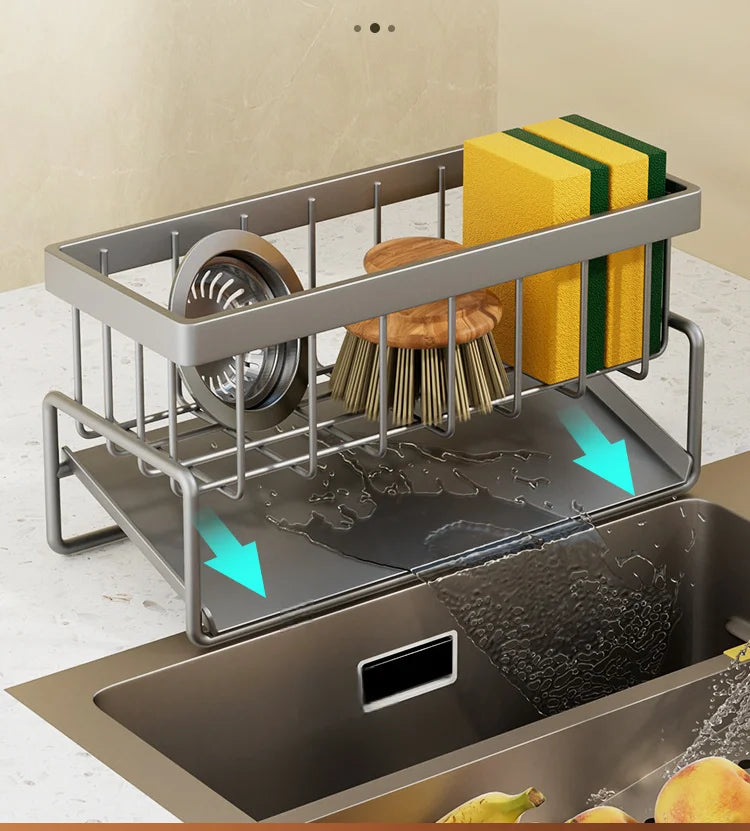 Kitchen Sink Drain Rack Organizer Stainless Steel Self Draining Sink Shelf Soap Sponge Holder Dishcloth Towel Rack Filter Basket