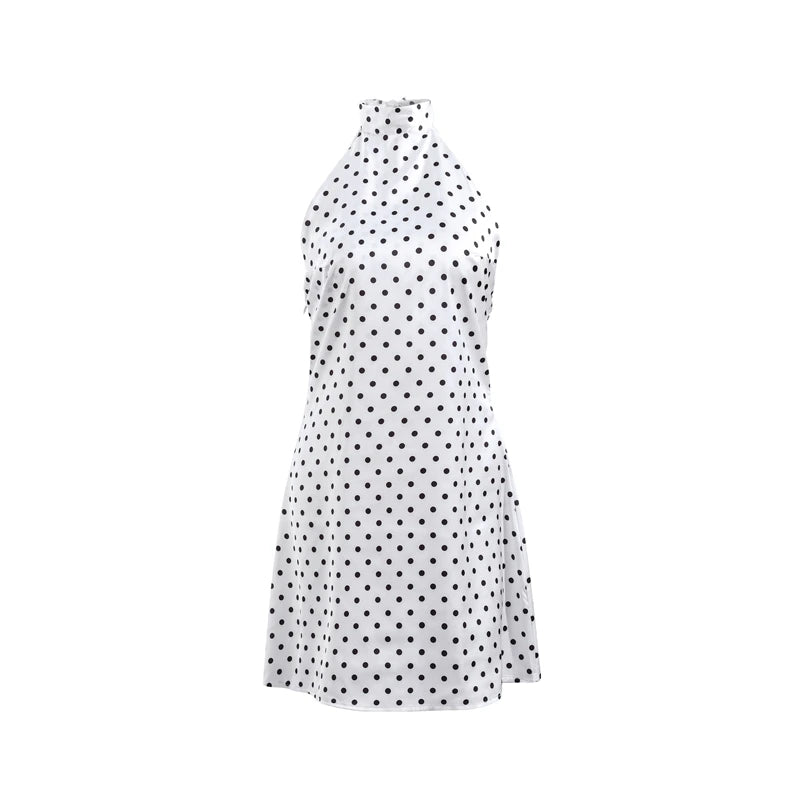 Polka Dots Print Halter Lace-up Dress Women's Sexy Backless Sleeveless Mini Dresses 2026 Spring New Female Fashion Street Robes