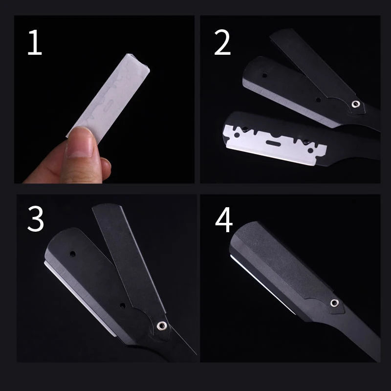 wooden trimmer manual shaver professional straight edge stainless steel sharp barber razor folding shaving blade shave beard cut