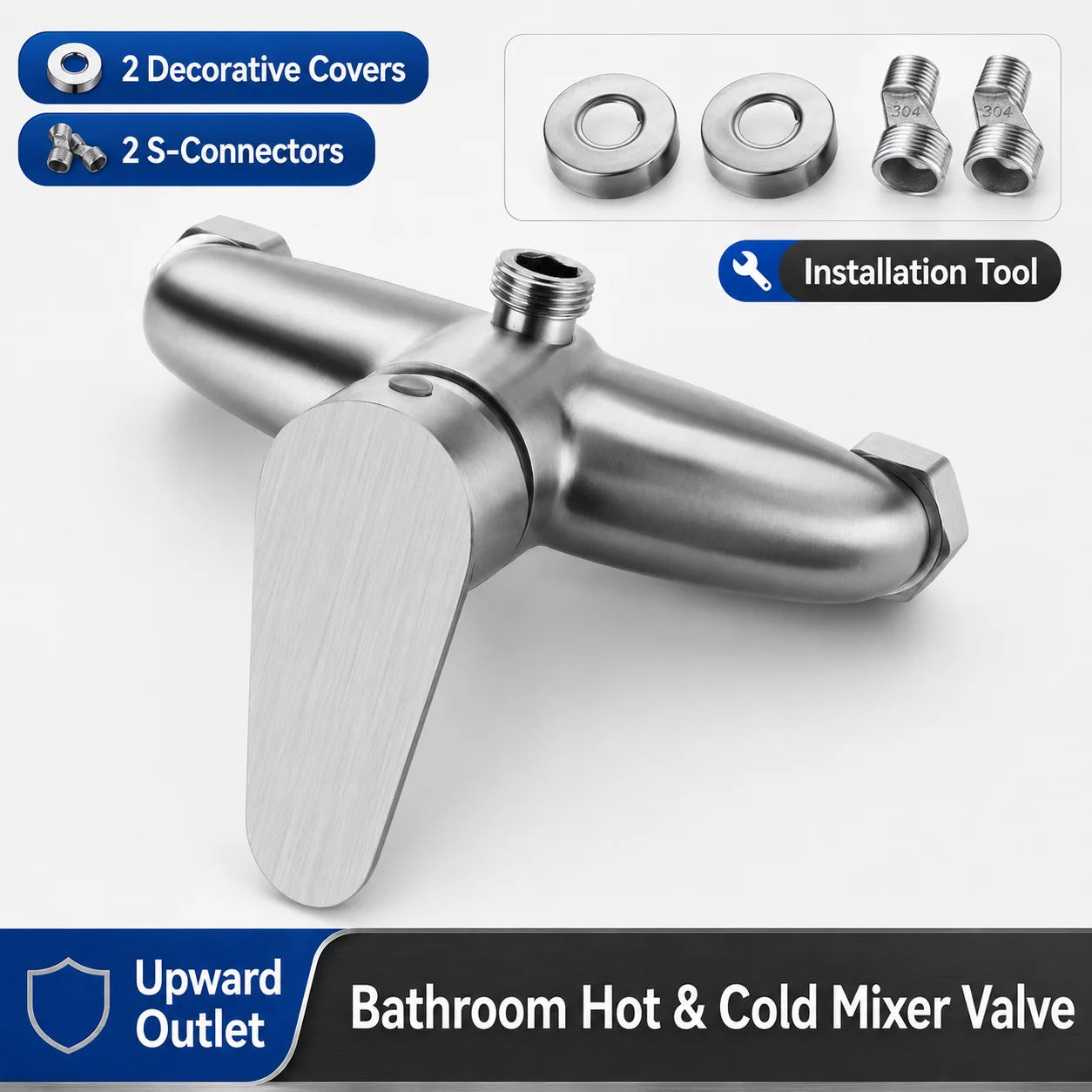 Stainless Steel Concealed Shower Mixer Valve Wall Mount Hot Cold Water Mixing Tap for Bathroom