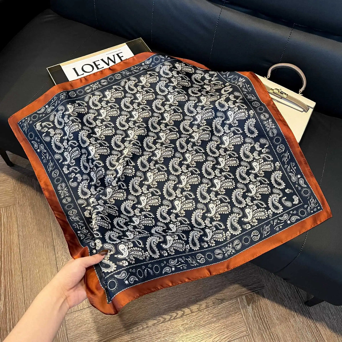 Luxury Brand Paisley Houndstooth Printed Square Scarf Soft Satin Thin Smooth Neck Scarf Sunscreen Headscarf For Women Head Wrap