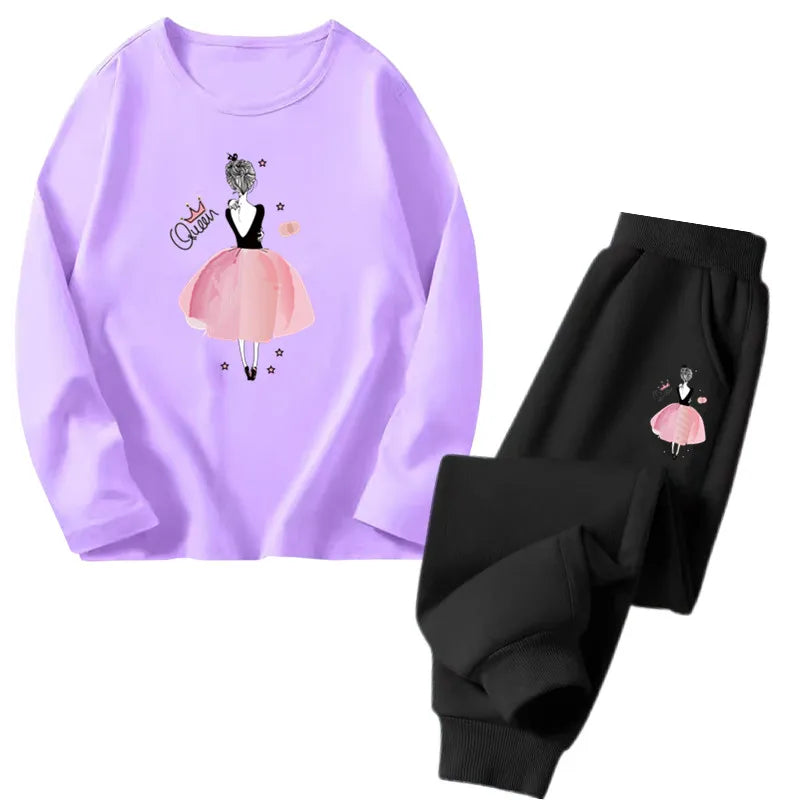 Spring Autumn Toddler Girls Fashion Set Kawaii Print Long Sleeve T-Shirt And Pants Two-Piece Casual Clothing Outfit for Girls