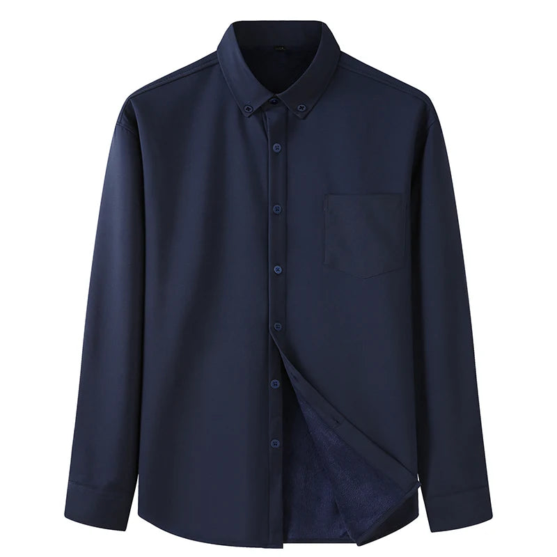 Men Shirt Casual Warm Fleece Long Sleeve Red Plus Size 6XL 7XL 8XL 10XL Oversize Formal Autumn Winter Flannel Thick High Quality