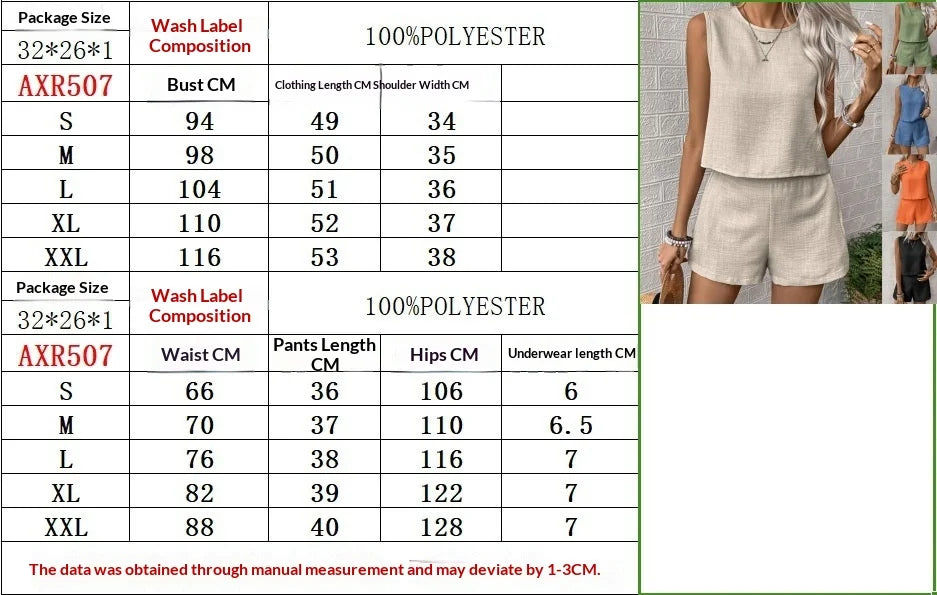 2026 Summer Women Solid Color 2Pcs Set Sleeveless Top Shorts Minimalist Casual Streetwear Loose Daily Vacation Outfit
