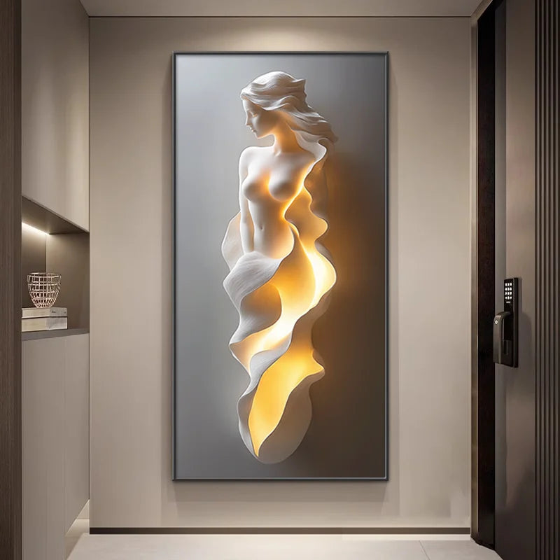 Modern Light Luxury Entrance Door Decoration Painting, Simple Abstract Corridor Hanging Painting Wall Lamp Painting Led Lights