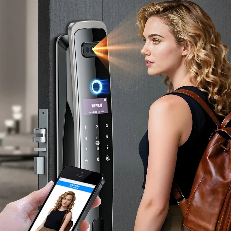 EGFirtor Smart Password Lock 3D Face Recognition Fingerprint IC Card Key Security Home Door Lock With Camera