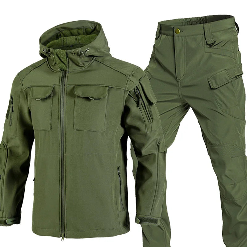 Beetle Invader Shark Skin Softshell Jacket Pants Set Camouflage Tactical Military Suit Waterproof Windproof Fleece Lined Outdoor