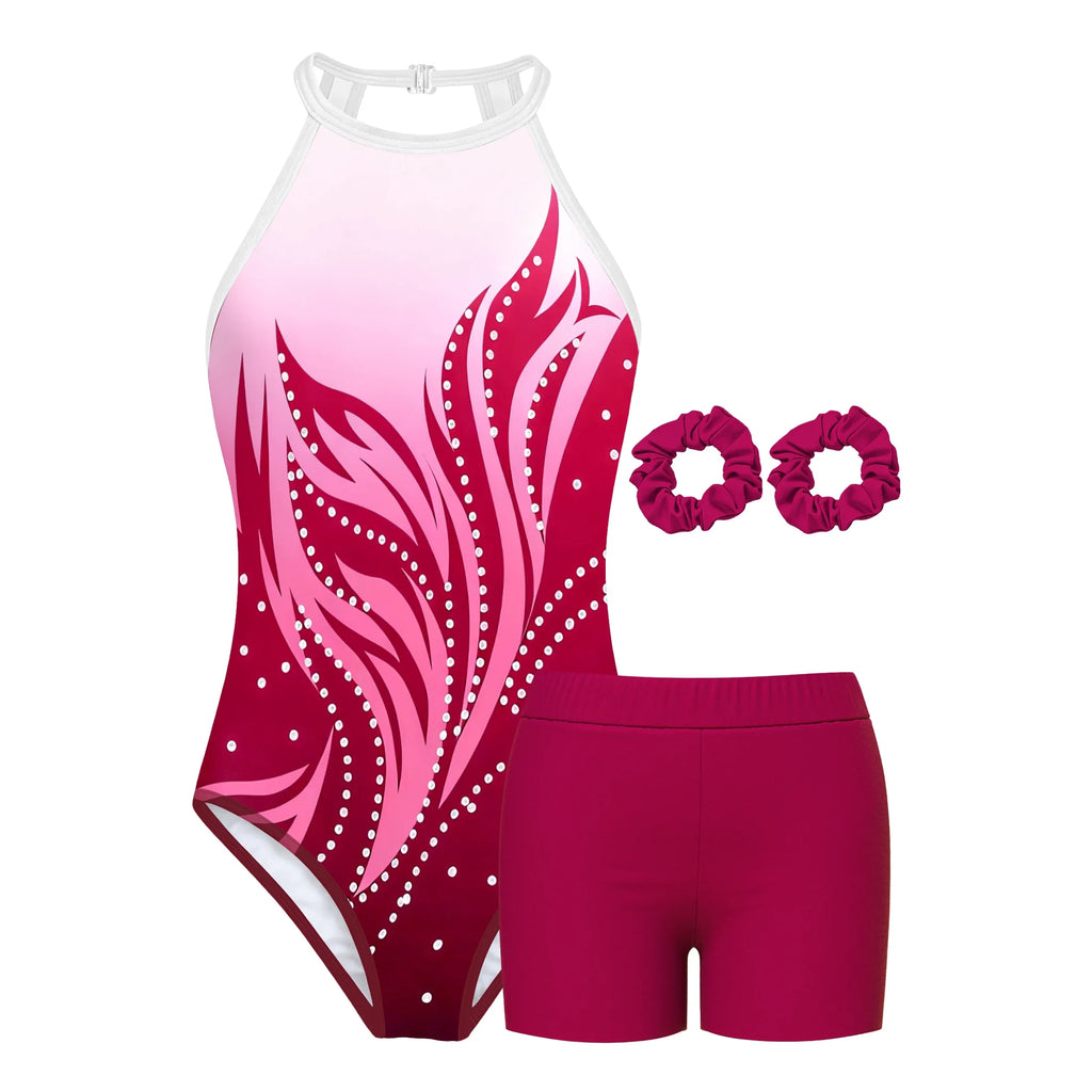 Gymnastics Leotard for Girls Athletic Gymnastics Unitard Halter Neck Biketard Tumbling Activewear for Kids No Diamond