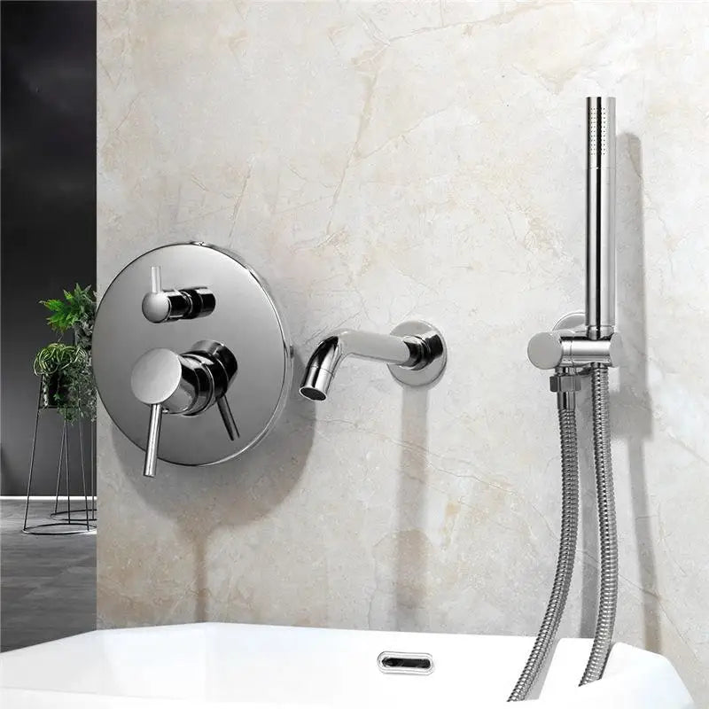 OUBONI Brush Gold Bathroom Shower Systerm Bathtub Faucet Wall Mount Golden Plated 2 Ways athtub Mixer Shower Set Mixer Tap