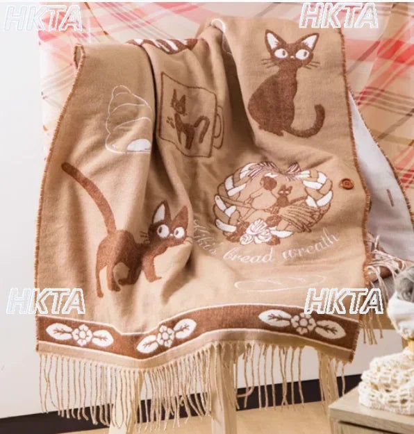 Niche Design Scarf Shawl Fashionable Versatile Cute Cartoon Thickened Double-sided Winter Warm Button Scarf Girls Dual-purpose
