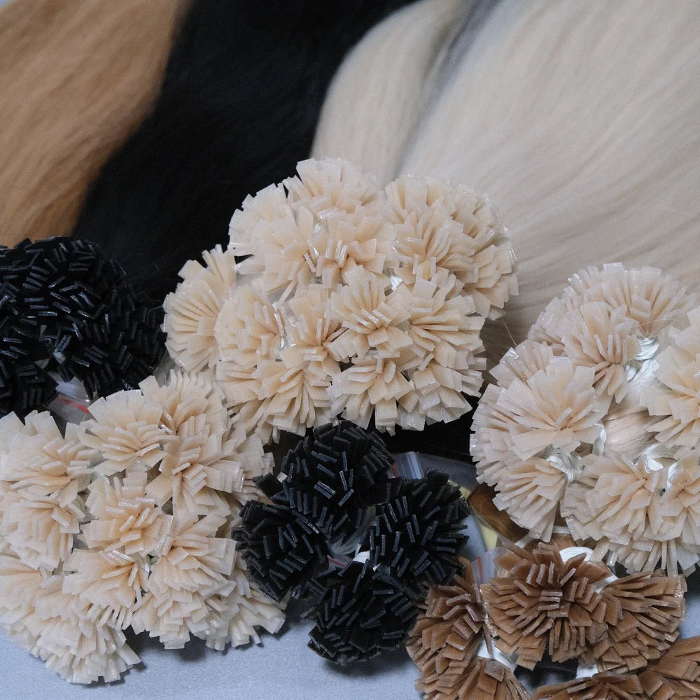 High Quality of Keratin Flat Tip Raw Hair Extensions Italian Keratin With 100% Raw Slavic Vietnamese Hair Extensions