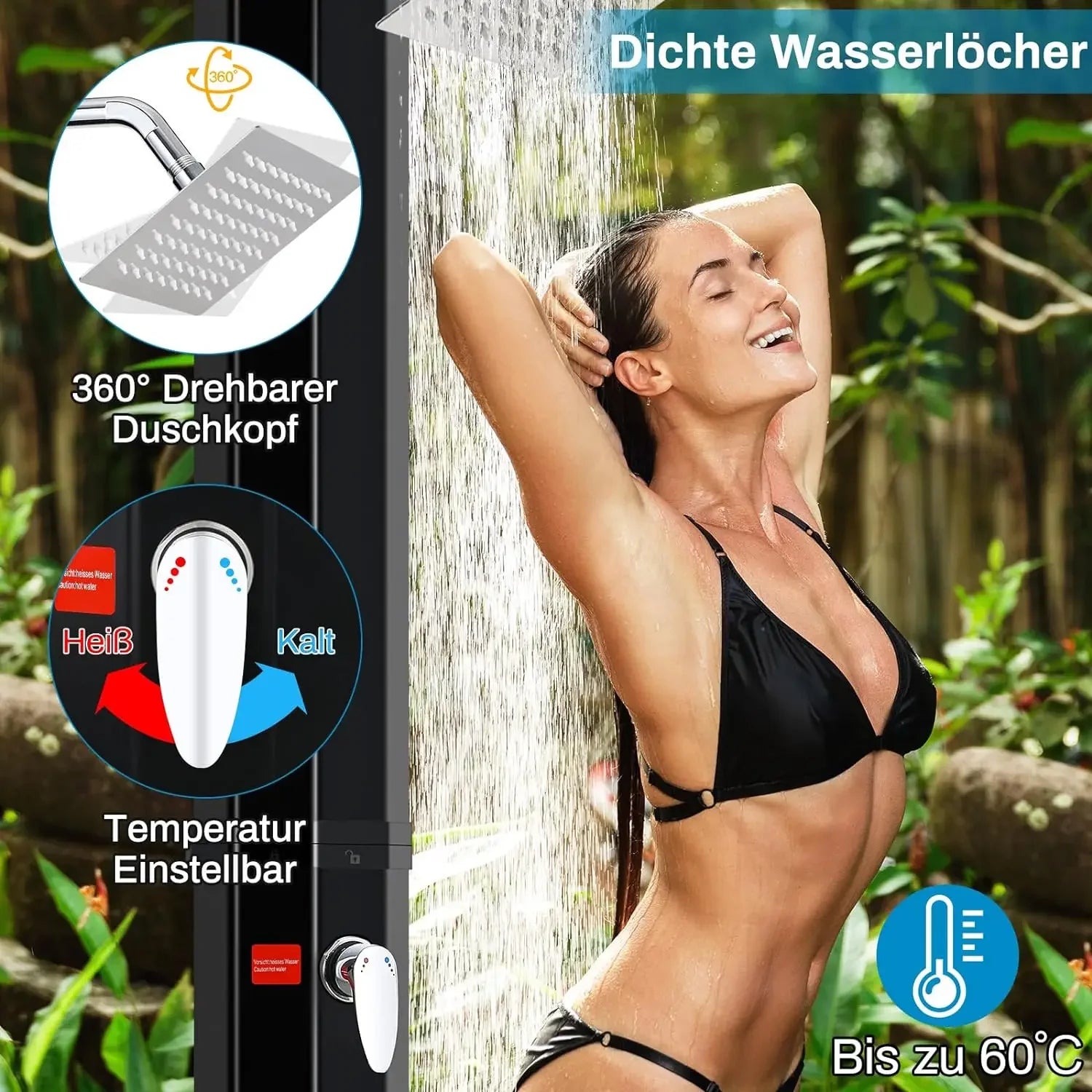 60L Freestanding Outdoor Solar Heated Shower,Outdoor Pool Showers for Outside,High 228cm Solar Shower Column 360° Swivel Shower