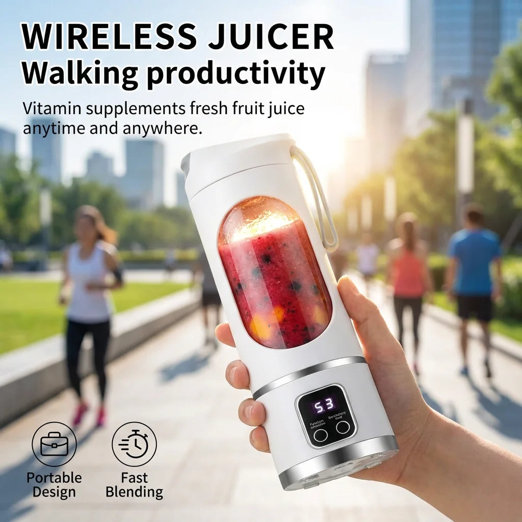 2025 Mini Electric Juicer with Powerful Motor 450ML Large Capacity Digital Display Crushed Ice Household Charging Juice Cup