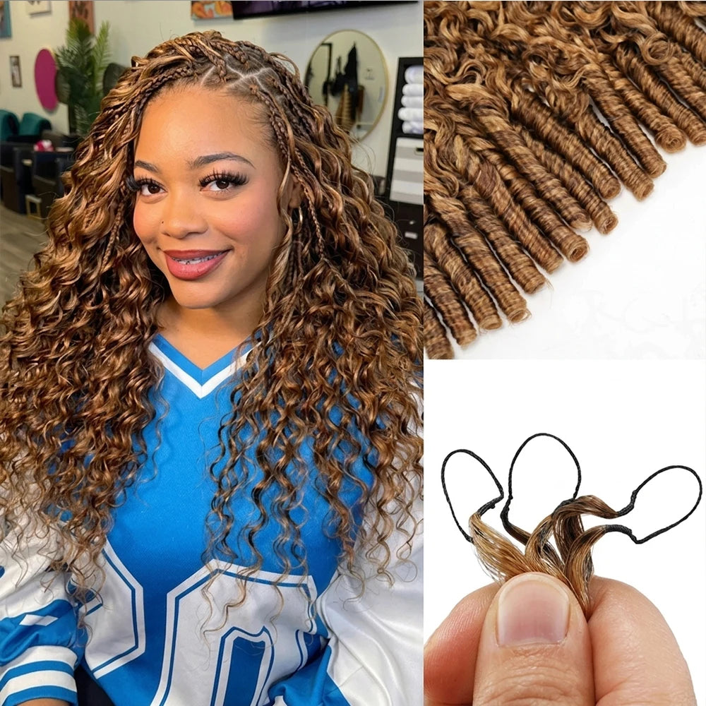 Highlight Burmese Curly Feather Crochet Human Hair Pre Looped 100% Raw Human Hair Crochet Hair Miracle Knots Crochet Human Hair