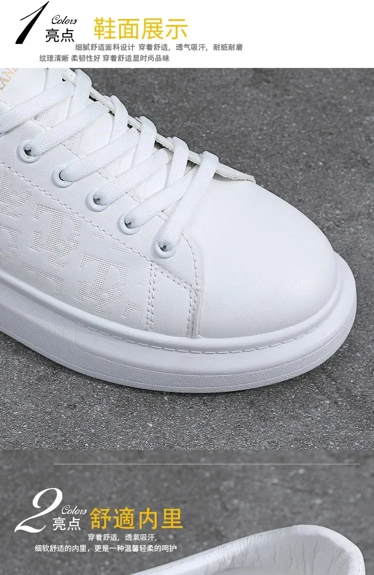 2026 Men's Casual Shoes Spring and Autumn Flat-soled Casual Leather Shoes Sports Shoes Black and White Men's Thick-soled Shoes