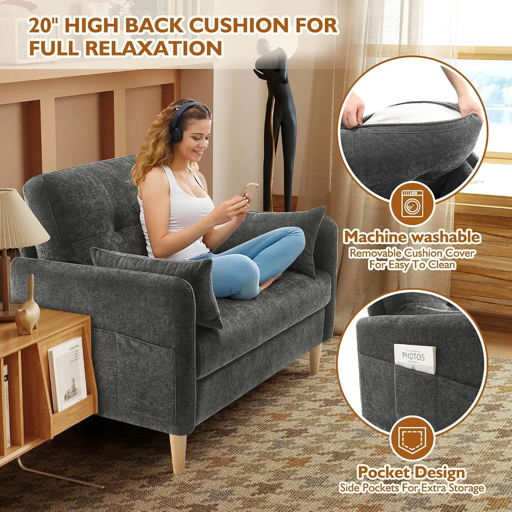 47" Chenille Loveseat with Pillow & Removable Cover for Small Space Bedroom Apartment Dorm Office, Customized