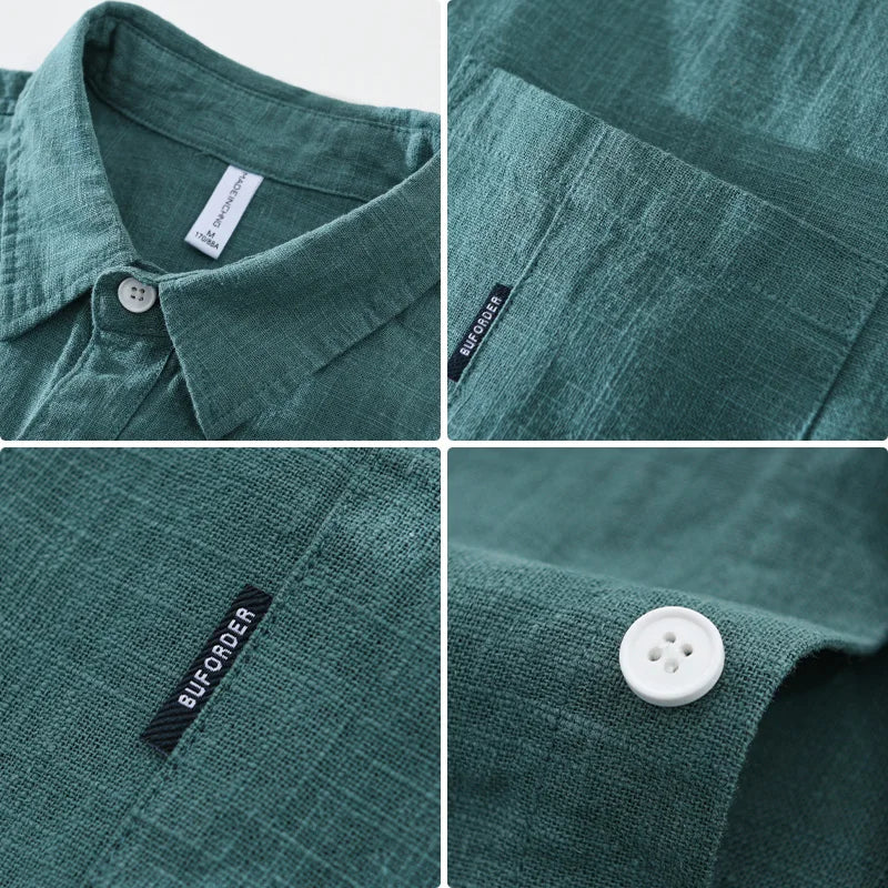 2402 Cotton Linen Solid Color Simple Basic Tops Men's Spring Fall Fashion Japan Style Harajuku Healthy Comfortable Casual Shirts