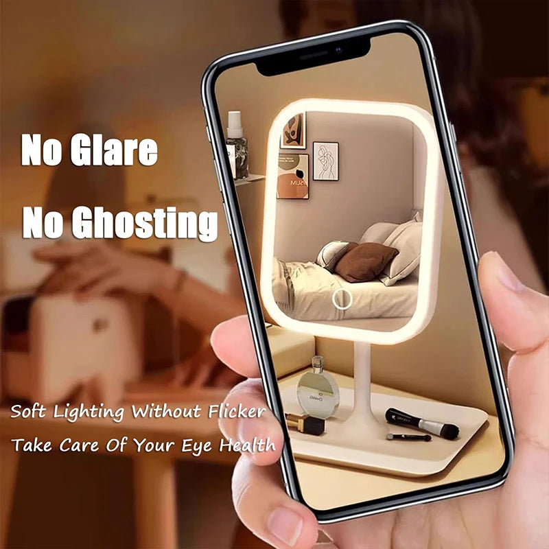 Desktop Vanity Mirror 3 Color Dimmable Light LED Makeup Lights Touching Women Bedroom Dressing Mirrors