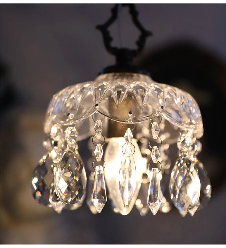 YEBMLP French Retro Glass Hanging Light Indoor LED Luxury Art Chandelier Bedroom Bar Restaurant Table Pendant Lamp With E14 Bulb