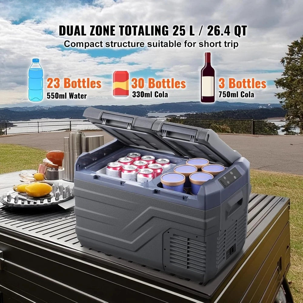 12V 25L Dual Zone Portable Car Refrigerator Freezer AC DC Compressor Cooler for Camping RV Travel-Best Promotion