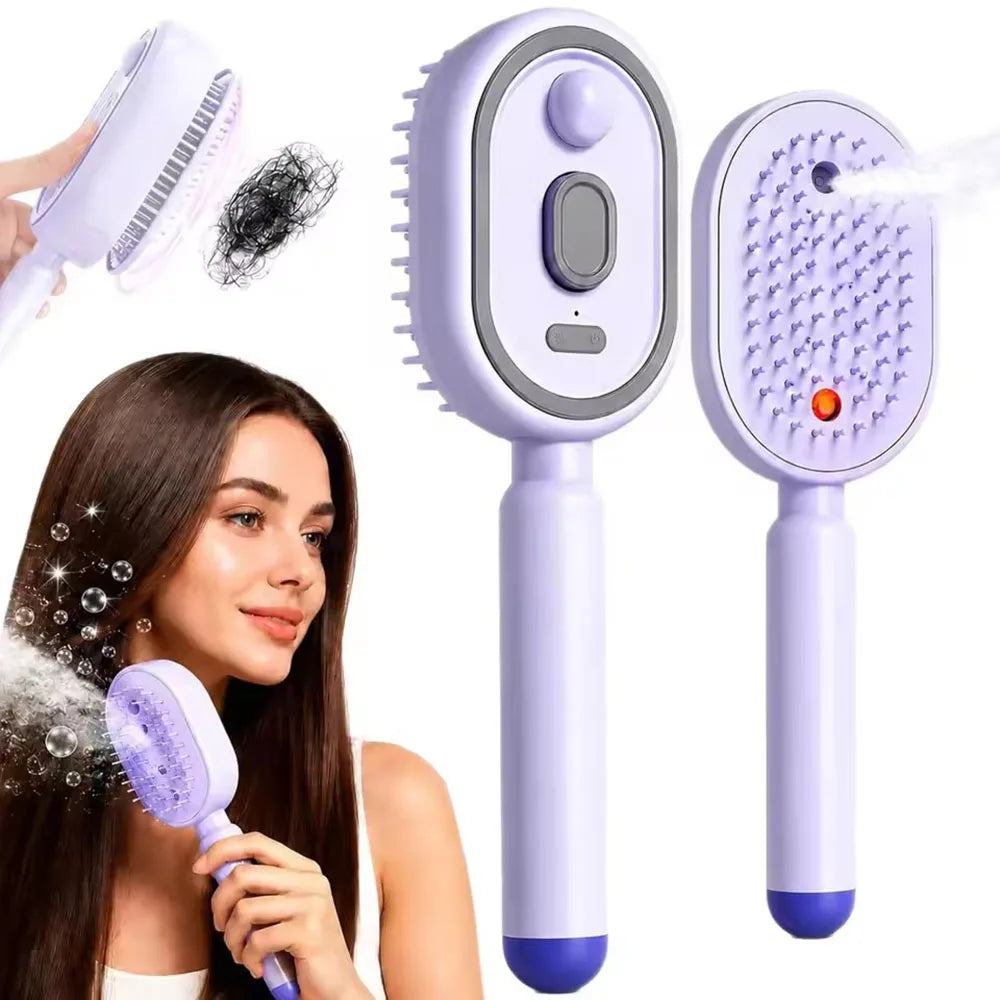 Wet Electrics Hairbrush with Water Spray Rechargeable Steams Hair Straightener USB-C Charging for Both Long & Short Hairs